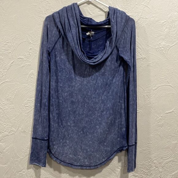 We the Free, Free People, Cowl Neck Long Sleeve Acid Wash Shirt Size M - Picture 1 of 6